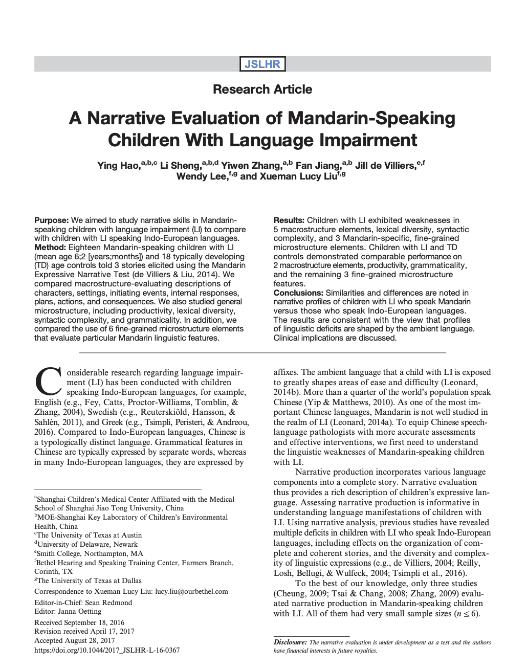 Journal of Speech, Language, and Hearing Research Header